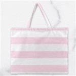 Horizontal Stripes - White and Piggy Pink Zipper Large Tote Bag