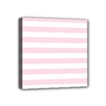 Horizontal Stripes - White and Piggy Pink Mini Canvas 4  x 4  (Stretched)