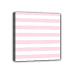 Horizontal Stripes - White and Piggy Pink Mini Canvas 4  x 4  (Stretched)