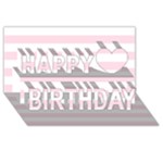 Horizontal Stripes - White and Piggy Pink Happy Birthday 3D Greeting Card (8x4)