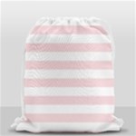 Horizontal Stripes - White and Pale Pink Drawstring Bag (Small)