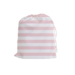Horizontal Stripes - White and Pale Pink Drawstring Pouch (L)