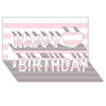 Horizontal Stripes - White and Pale Pink Happy Birthday 3D Greeting Card (8x4)