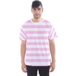 Horizontal Stripes - White and Classic Rose Pink Men s Sport Mesh Tee