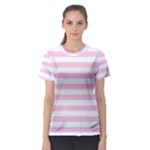 Horizontal Stripes - White and Classic Rose Pink Women s Sport Mesh Tee