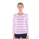 Horizontal Stripes - White and Classic Rose Pink Women s Long Sleeve T-shirt