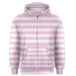 Horizontal Stripes - White and Classic Rose Pink Men s Zipper Hoodie