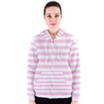 Horizontal Stripes - White and Classic Rose Pink Women s Zipper Hoodie