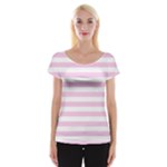 Horizontal Stripes - White and Classic Rose Pink Women s Cap Sleeve Top