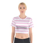 Horizontal Stripes - White and Classic Rose Pink Cotton Crop Top