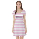 Horizontal Stripes - White and Classic Rose Pink Short Sleeve Skater Dress