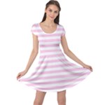 Horizontal Stripes - White and Classic Rose Pink Cap Sleeve Dress