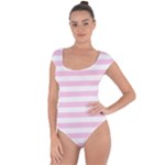Horizontal Stripes - White and Classic Rose Pink Short Sleeve Leotard (Ladies)