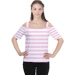 Horizontal Stripes - White and Classic Rose Pink Women s Cutout Shoulder Tee