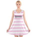 Horizontal Stripes - White and Classic Rose Pink V-Neck Sleeveless Dress