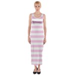 Horizontal Stripes - White and Classic Rose Pink Fitted Maxi Dress