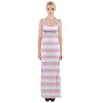 Horizontal Stripes - White and Classic Rose Pink Maxi Thigh Split Dress