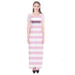 Horizontal Stripes - White and Classic Rose Pink Short Sleeve Maxi Dress