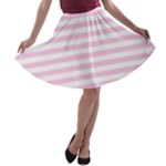 Horizontal Stripes - White and Classic Rose Pink A-line Skater Skirt