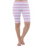 Horizontal Stripes - White and Classic Rose Pink Cropped Leggings