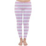 Horizontal Stripes - White and Classic Rose Pink Winter Leggings