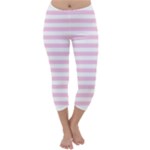 Horizontal Stripes - White and Classic Rose Pink Capri Winter Leggings