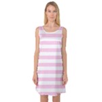 Horizontal Stripes - White and Classic Rose Pink Sleeveless Satin Nightdress