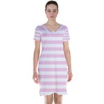 Horizontal Stripes - White and Classic Rose Pink Short Sleeve Nightdress