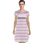 Horizontal Stripes - White and Classic Rose Pink Cap Sleeve Nightdress