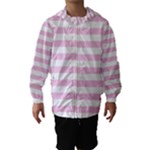 Horizontal Stripes - White and Classic Rose Pink Hooded Wind Breaker (Kids)