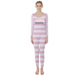 Horizontal Stripes - White and Classic Rose Pink Long Sleeve Catsuit