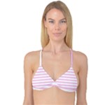 Horizontal Stripes - White and Classic Rose Pink Reversible Tri Bikini Top