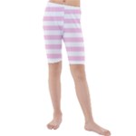 Horizontal Stripes - White and Classic Rose Pink Kid s Mid Length Swim Shorts