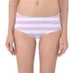Horizontal Stripes - White and Classic Rose Pink Mid-Waist Bikini Bottoms
