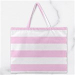 Horizontal Stripes - White and Classic Rose Pink Zipper Large Tote Bag