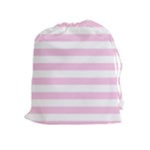 Horizontal Stripes - White and Classic Rose Pink Drawstring Pouch (XL)
