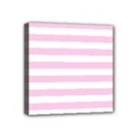 Horizontal Stripes - White and Classic Rose Pink Mini Canvas 4  x 4  (Stretched)