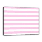Horizontal Stripes - White and Classic Rose Pink Canvas 16  x 12  (Stretched)