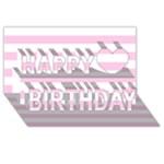 Horizontal Stripes - White and Classic Rose Pink Happy Birthday 3D Greeting Card (8x4)