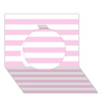 Horizontal Stripes - White and Classic Rose Pink Circle 3D Greeting Card (7x5)