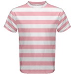 Horizontal Stripes - White and Pastel Pink Men s Cotton Tee