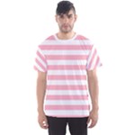 Horizontal Stripes - White and Pastel Pink Men s Sport Mesh Tee