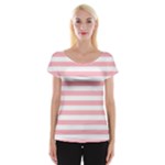 Horizontal Stripes - White and Pastel Pink Women s Cap Sleeve Top