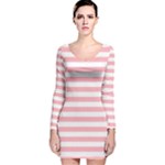 Horizontal Stripes - White and Pastel Pink Long Sleeve Velvet Bodycon Dress