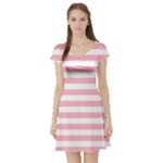 Horizontal Stripes - White and Pastel Pink Short Sleeve Skater Dress