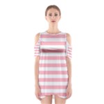 Horizontal Stripes - White and Pastel Pink Women s Cutout Shoulder Dress