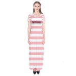 Horizontal Stripes - White and Pastel Pink Short Sleeve Maxi Dress