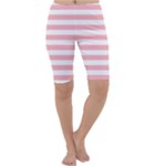 Horizontal Stripes - White and Pastel Pink Cropped Leggings