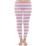 Horizontal Stripes - White and Pastel Pink Winter Leggings