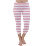Horizontal Stripes - White and Pastel Pink Capri Winter Leggings